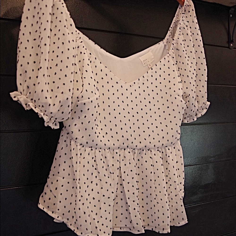 Dee Elly Black and White Polka Dot Blouse